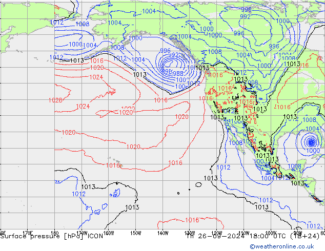 Pressione al suolo ICON gio 26.09.2024 18 UTC