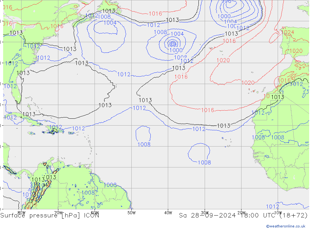 Luchtdruk (Grond) ICON za 28.09.2024 18 UTC