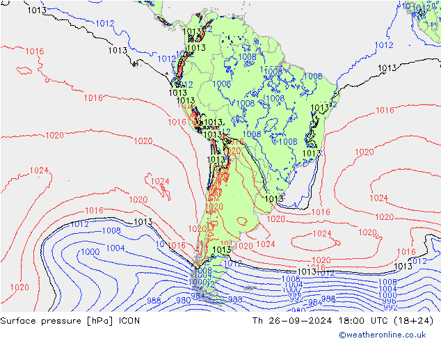 Presión superficial ICON jue 26.09.2024 18 UTC