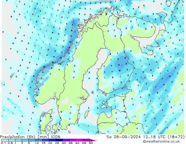 Precipitation (6h) ICON Sa 28.09.2024 18 UTC