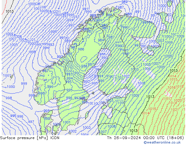 Surface pressure ICON Th 26.09.2024 00 UTC