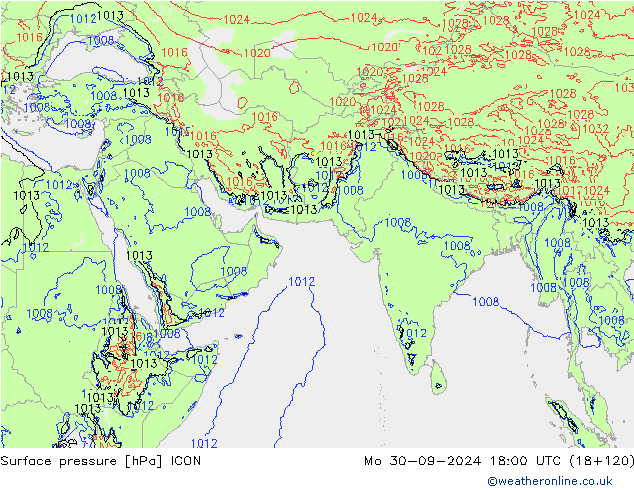 Surface pressure ICON Mo 30.09.2024 18 UTC