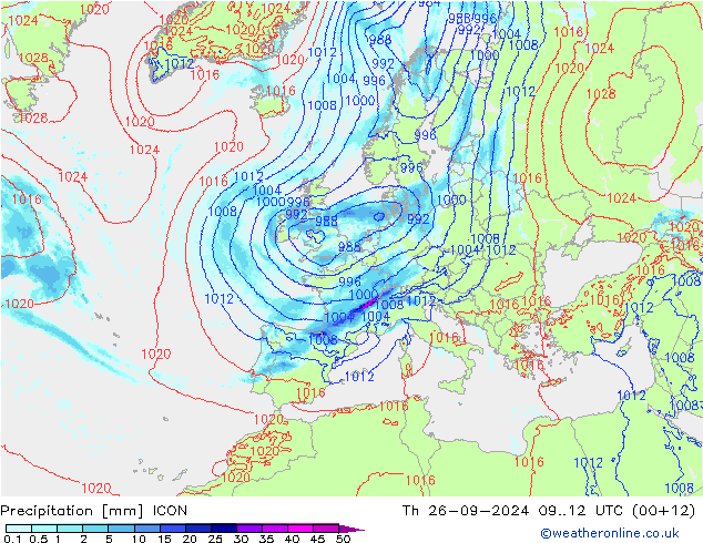 Precipitation ICON Th 26.09.2024 12 UTC