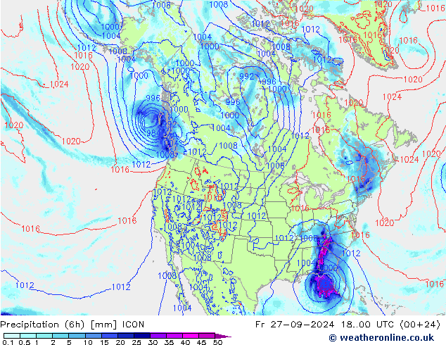 Precipitation (6h) ICON Fr 27.09.2024 00 UTC