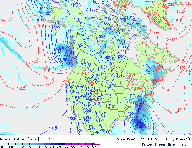 осадки ICON чт 26.09.2024 21 UTC