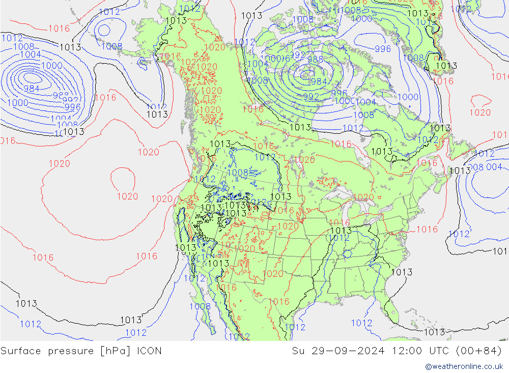 Yer basıncı ICON Paz 29.09.2024 12 UTC