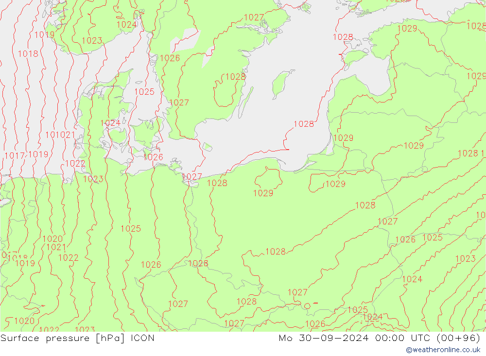 Surface pressure ICON Mo 30.09.2024 00 UTC