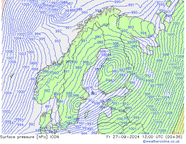 Surface pressure ICON Fr 27.09.2024 12 UTC