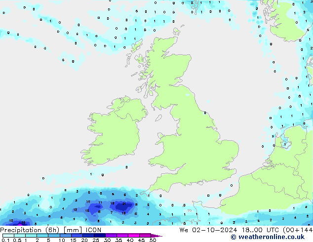 Precipitação (6h) ICON Qua 02.10.2024 00 UTC