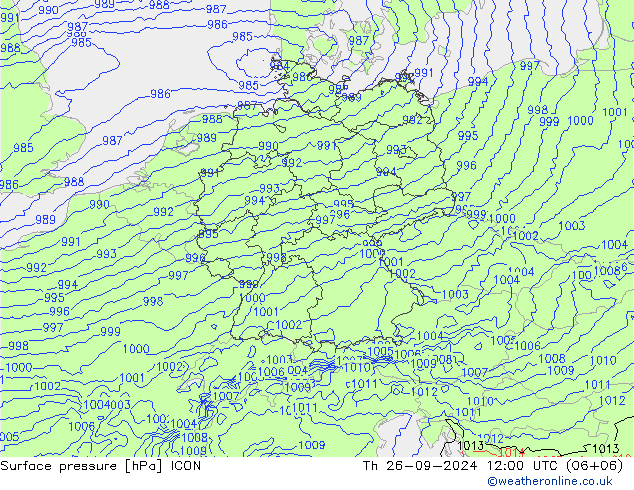 Luchtdruk (Grond) ICON do 26.09.2024 12 UTC