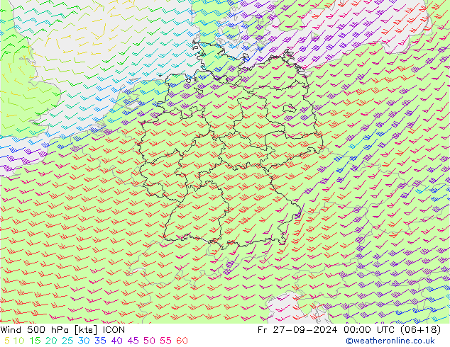 Wind 500 hPa ICON Fr 27.09.2024 00 UTC