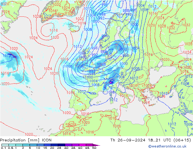 Niederschlag ICON Do 26.09.2024 21 UTC