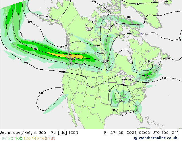 Jet stream/Height 300 hPa ICON Fr 27.09.2024 06 UTC