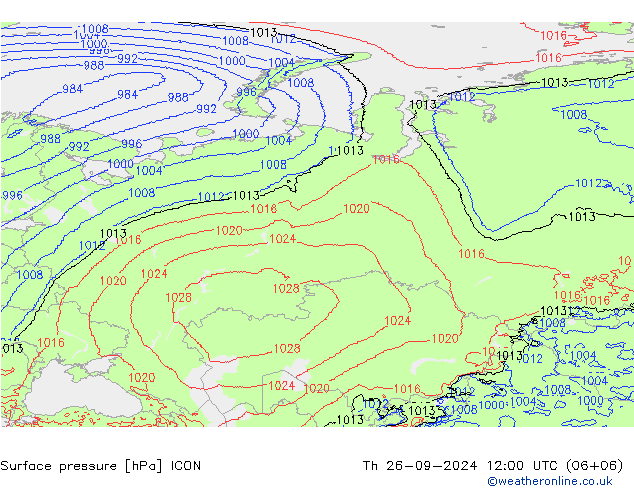 Surface pressure ICON Th 26.09.2024 12 UTC