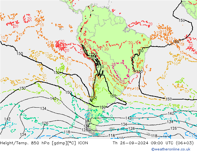 Height/Temp. 850 hPa ICON Th 26.09.2024 09 UTC