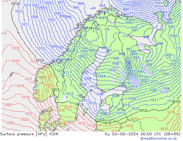 Pressione al suolo ICON dom 29.09.2024 00 UTC