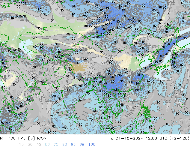 RH 700 hPa ICON  01.10.2024 12 UTC