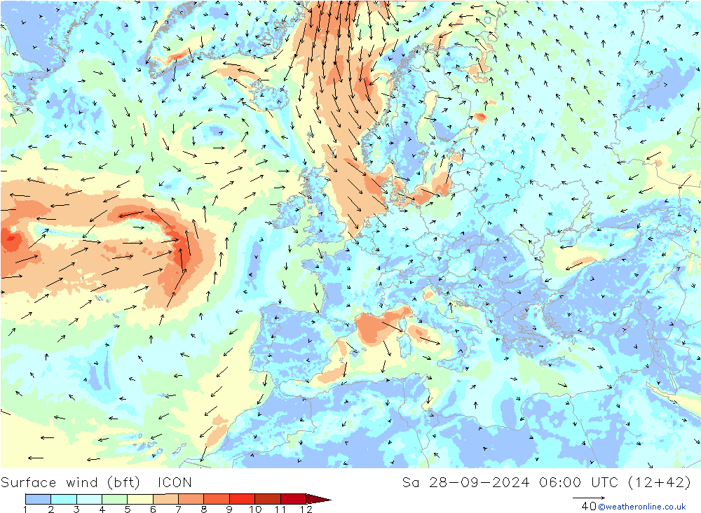 10 m (bft) ICON  28.09.2024 06 UTC