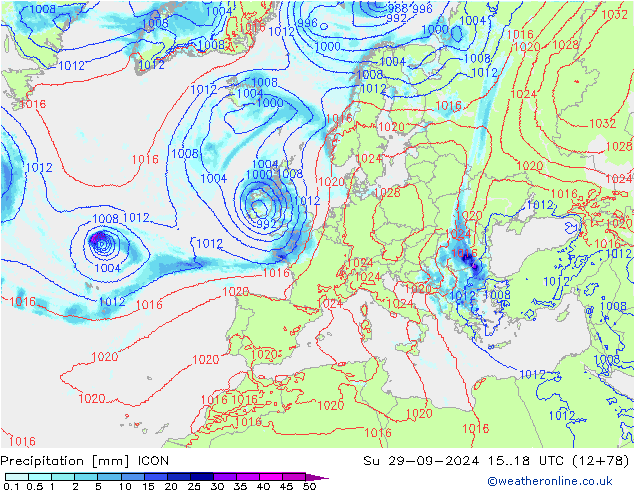 Niederschlag ICON So 29.09.2024 18 UTC