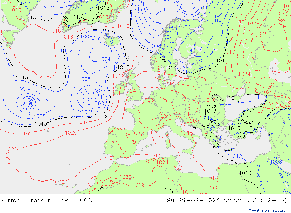 Surface pressure ICON Su 29.09.2024 00 UTC