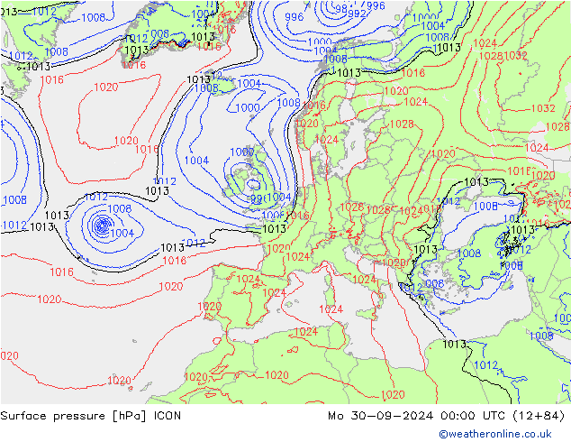 ciśnienie ICON pon. 30.09.2024 00 UTC