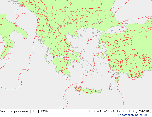 Surface pressure ICON Th 03.10.2024 12 UTC