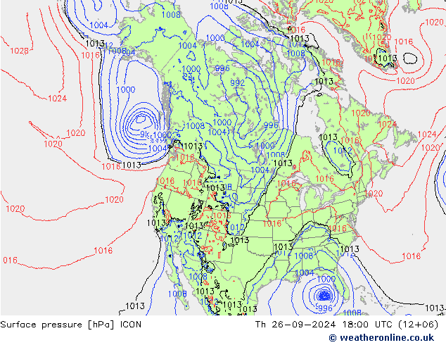 Atmosférický tlak ICON Čt 26.09.2024 18 UTC