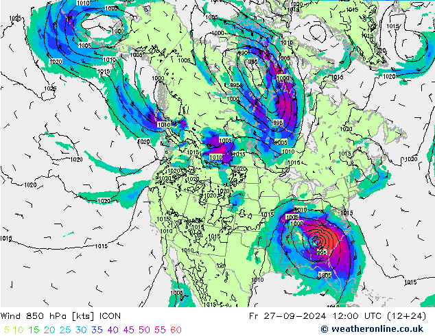 Wind 850 hPa ICON Fr 27.09.2024 12 UTC