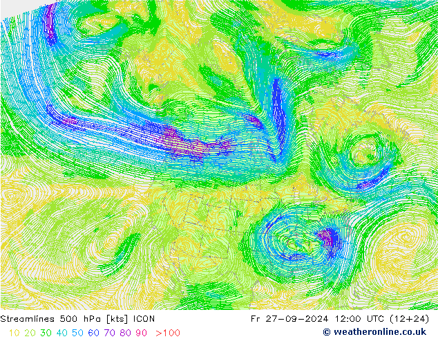 Stromlinien 500 hPa ICON Fr 27.09.2024 12 UTC