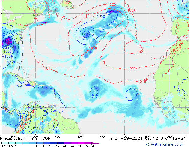 Precipitation ICON Fr 27.09.2024 12 UTC