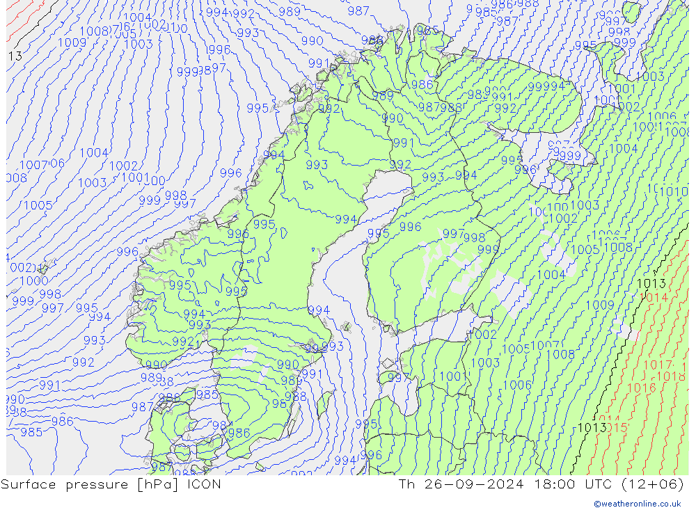 Surface pressure ICON Th 26.09.2024 18 UTC