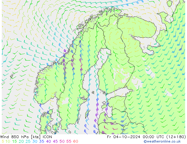 Wind 850 hPa ICON Pá 04.10.2024 00 UTC