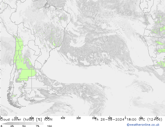 Cloud cover (total) ICON Th 26.09.2024 18 UTC