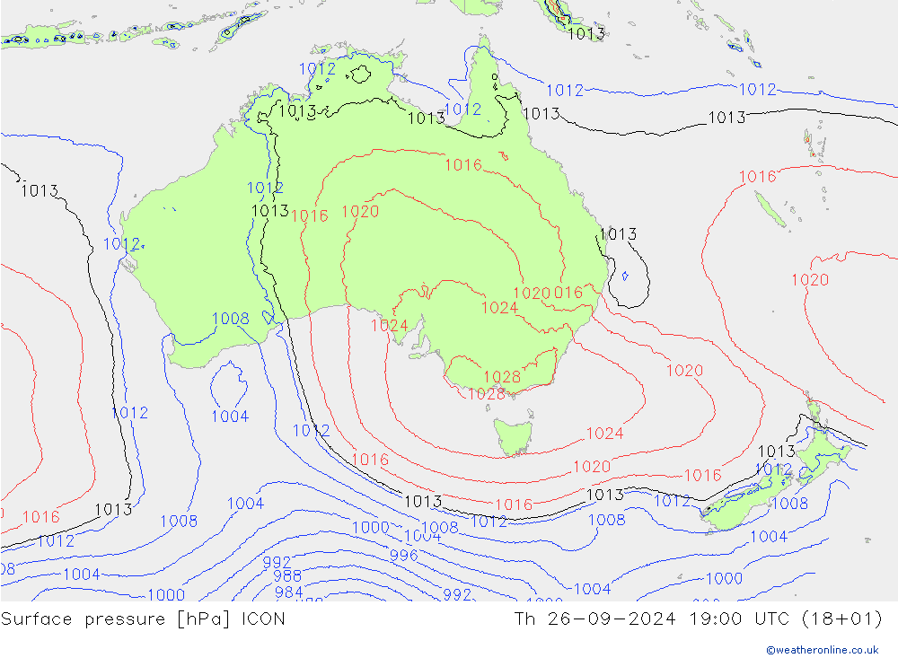 Pressione al suolo ICON gio 26.09.2024 19 UTC