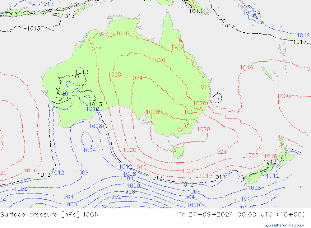 Luchtdruk (Grond) ICON vr 27.09.2024 00 UTC