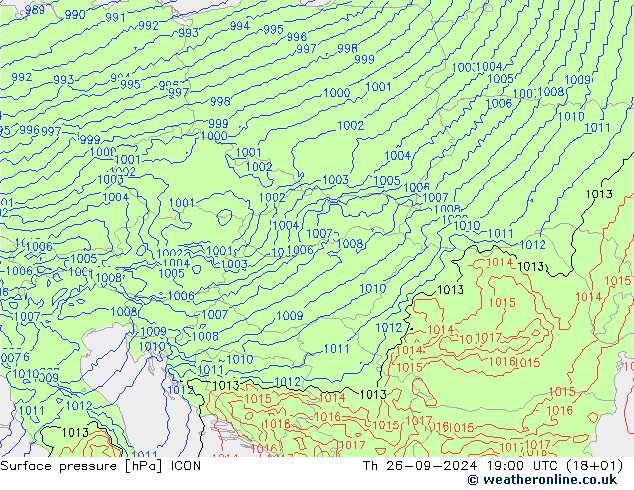 Surface pressure ICON Th 26.09.2024 19 UTC