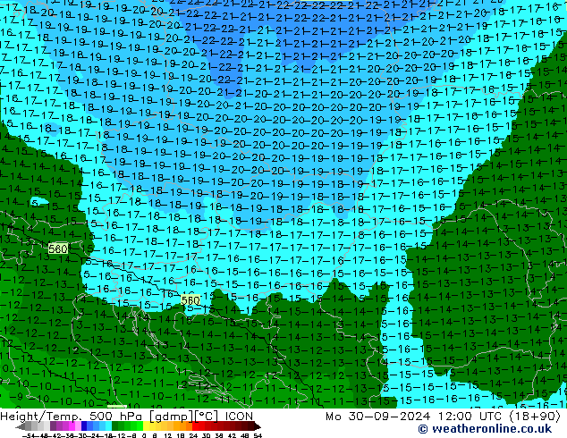 Geop./Temp. 500 hPa ICON lun 30.09.2024 12 UTC