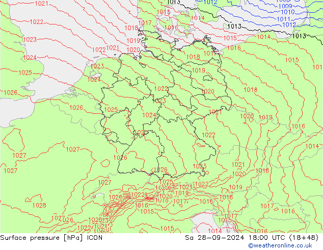 Surface pressure ICON Sa 28.09.2024 18 UTC