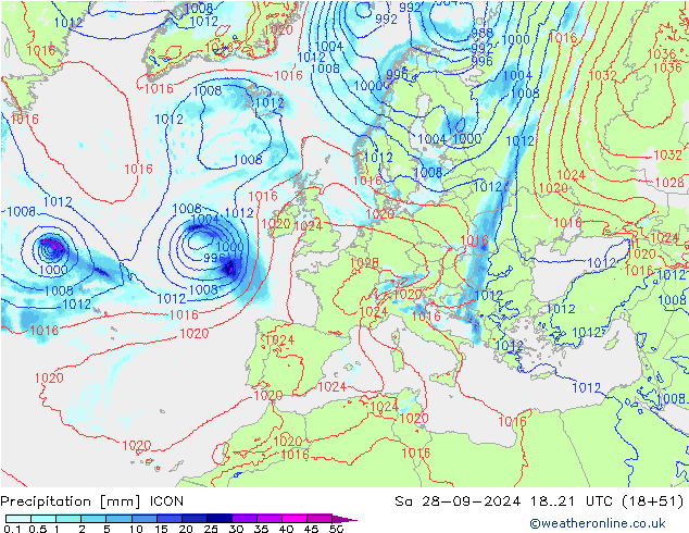 Precipitation ICON Sa 28.09.2024 21 UTC