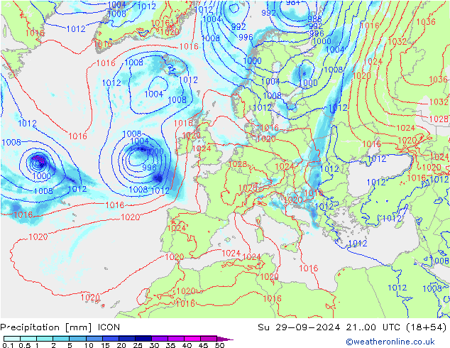 Precipitation ICON Su 29.09.2024 00 UTC