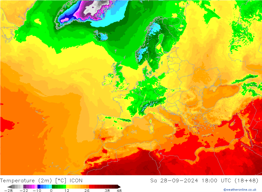 Temperature (2m) ICON Sa 28.09.2024 18 UTC