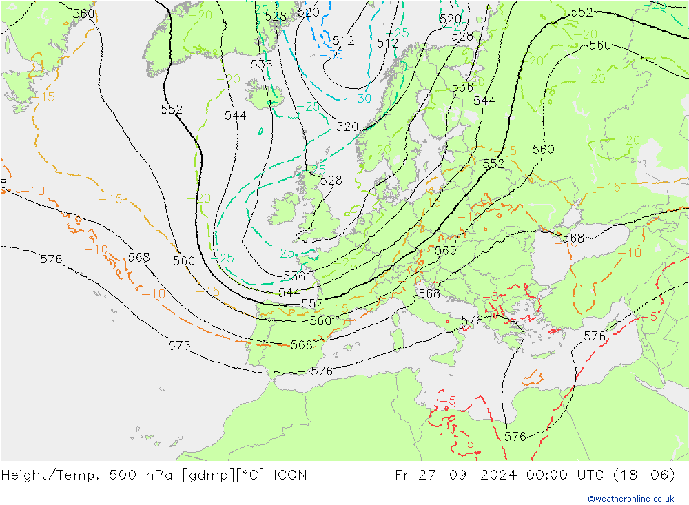 Height/Temp. 500 hPa ICON Sex 27.09.2024 00 UTC