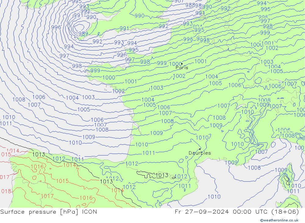 pression de l'air ICON ven 27.09.2024 00 UTC