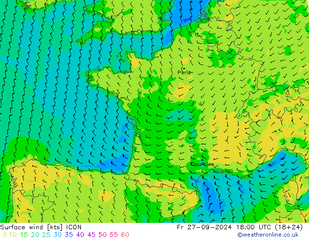 Bodenwind ICON Fr 27.09.2024 18 UTC