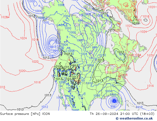 Surface pressure ICON Th 26.09.2024 21 UTC