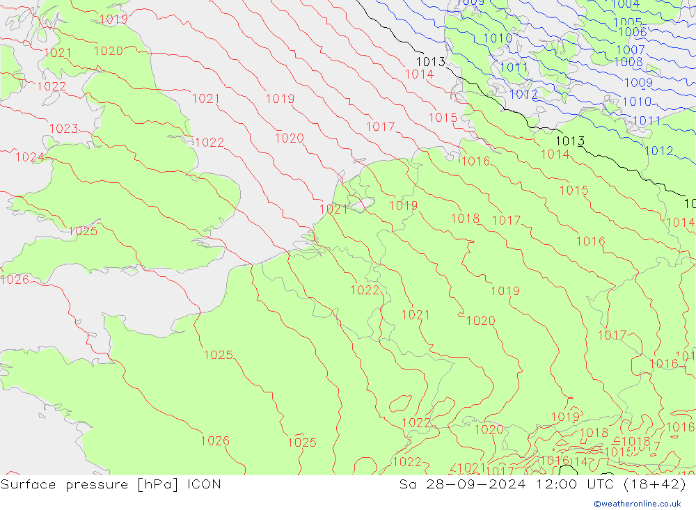 Surface pressure ICON Sa 28.09.2024 12 UTC