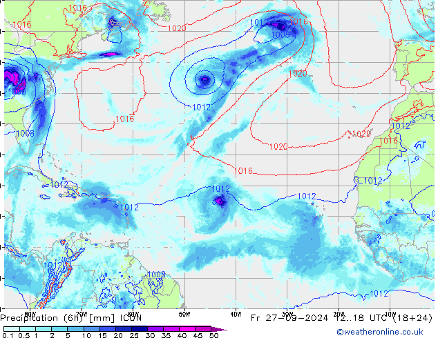 Precipitation (6h) ICON Fr 27.09.2024 18 UTC