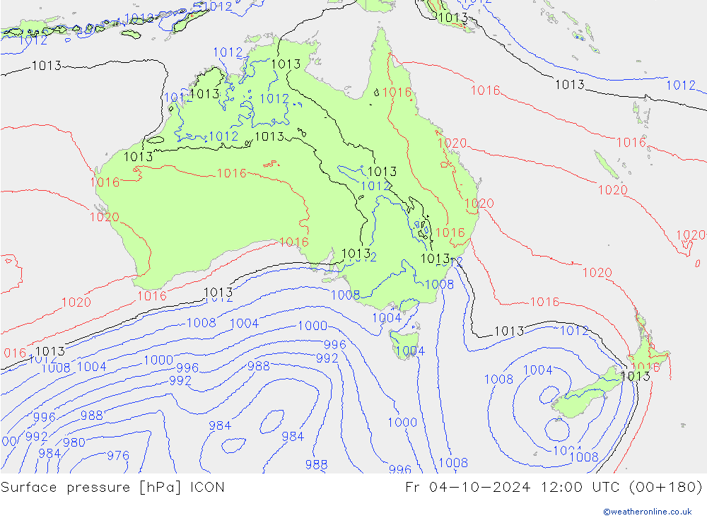 Yer basıncı ICON Cu 04.10.2024 12 UTC