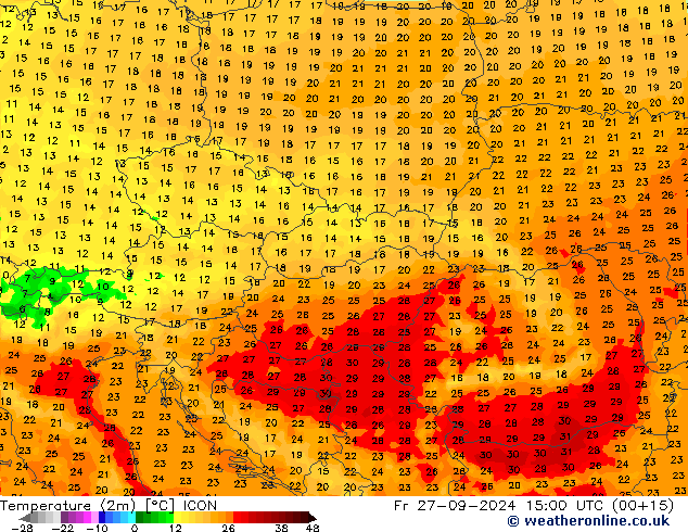 Temperature (2m) ICON Fr 27.09.2024 15 UTC