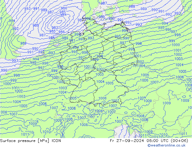 Surface pressure ICON Fr 27.09.2024 06 UTC